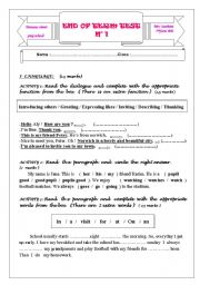 English Worksheet: End of term test 7th form