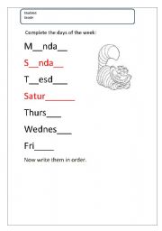 English worksheet: days of the week