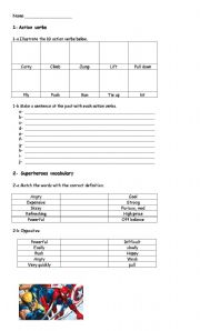 English worksheet: Superheroes verbs and vocabulary