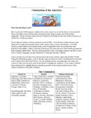 English Worksheet: Colonization Worksheet