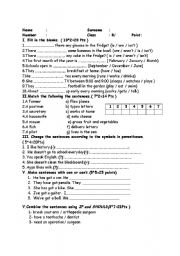 English worksheet: exam for 8 grade