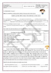 English Worksheet: end of term test 1 for the 7th form