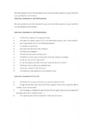 English worksheet: the question of interview 