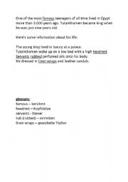 English worksheet: Info cards on Tutanchhamen