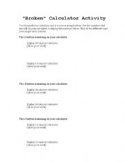 English worksheet: Broken Calculator