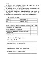 English Worksheet: Breakfast