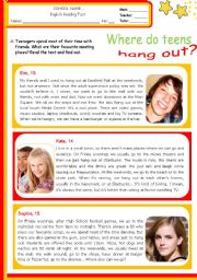 English Worksheet: Teens favourite meeting places  -  Where do teens hang out?