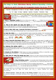 English Worksheet: TEN WAYS TO MAKE CHRISTMAS MERRY WITHOUT SPENDING A FORTUNE