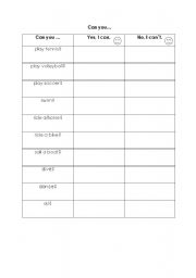 English Worksheet: Can you..? Activities