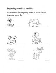 English worksheet: Beginning Sound Dd and Ee