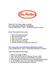 English Worksheet: Tim HortonS in Canada