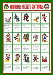 English Worksheet: CHRISTMAS PRESENT CONTINUOUS WITH DISNEY CHARACTERS  EDITABLE  KEY INCLUDED