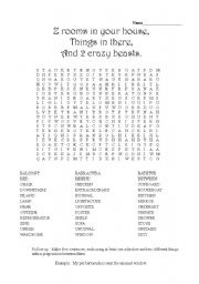English Worksheet: Puzzle with follow up; Things in the House