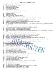 English Worksheet: Subject and Verb Agreement