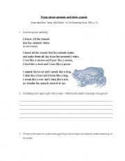 English Worksheet: Poem about animals and their sounds