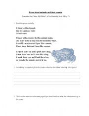 English worksheet: Poem about animals and their sounds