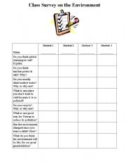 English Worksheet: Environment Survey