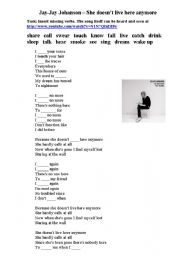 English worksheet: Jay-Jay Johanson - She doesnt live here anymore