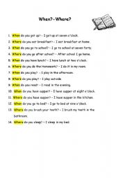 English worksheet: When?-Where?