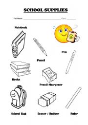 English Worksheet: Vocabulary - School Supplies