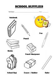 English worksheet: Vocabulary - School Supplies