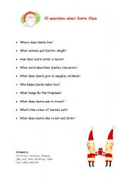 English worksheet: Questions about Santa Claus