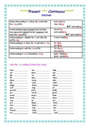 English Worksheet: PRESENT Continuous (spelling, endings)