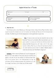 English test about School and Extra-curricular Activities for 6th grades  Portuguese Students (With answer key included)