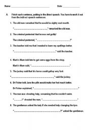 English Worksheet: Direct and Indirect Speech