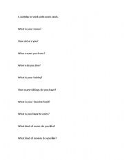 English Worksheet: Activity to pass to work cards