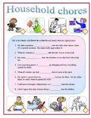 English Worksheet: HOUSEHOLD CHORES