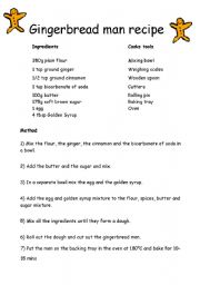 English Worksheet: Gingerbread man recipe instructions