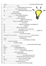 English Worksheet: 7 pages / 285 sentences revision mix tenses elementary / pre intermediate