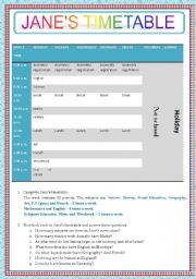 English Worksheet: JANES TIMETABLE