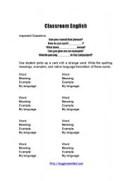 English worksheet: Classroom English