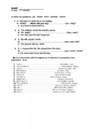 English worksheet: EXERCISES- ASKING QUESTIONS- COMPARATIVES