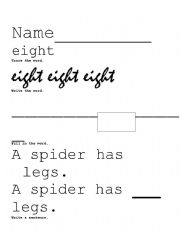 English worksheet: Sight word eight practice