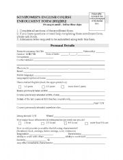 English Worksheet: Enrollment Form