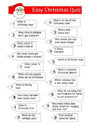 English Worksheet: Quiz - Easy Xmas Quiz