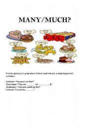 English Worksheet: much many