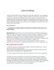 English Worksheet: cognitive appraisal psychology