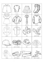 English Worksheet: Clothes set 1 B&W Small Cards