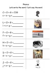 English worksheet: Phonics - 3 letter words (CVC) - Writing -OG