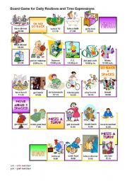 English Worksheet: Updated Board Game for Daily Routines and Time Expressions