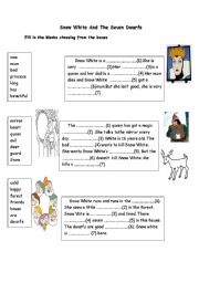 English Worksheet: A reading worksheet for vocabulary exercise about Snow White and the Seven Dwarfs