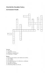 English worksheet: crosswrod puzzle for Charlie and the Chocolate Factory