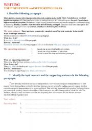 English Worksheet: topic sentence and supporting ideas