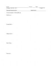 English Worksheet: A Raisin in the Sun Dialogue Journal