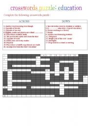 English Worksheet: education crosswrds puzzle
