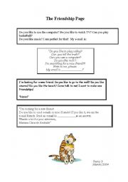 English Worksheet: FRIENDSHIP PAGE - ADS